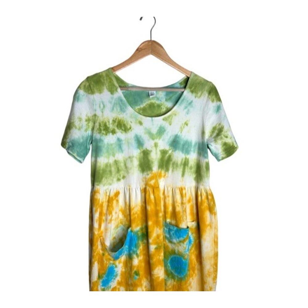 Dharma Trading Dress Maxi Yellow Tie Dye Pockets Size Medium Hippie Casual Tent - Picture 2 of 7